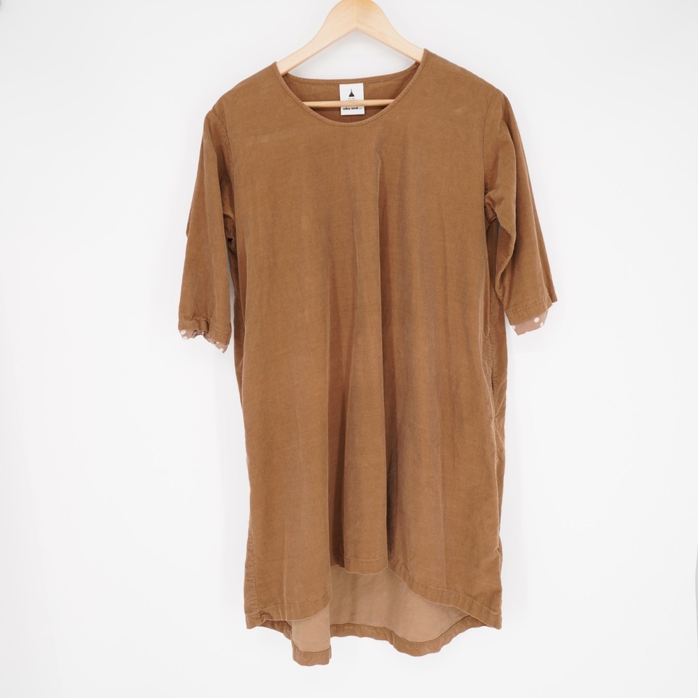 Niko And ... Corduroy Shift Dress Womens L Brown Minimalist Japan Preppy Cotton
